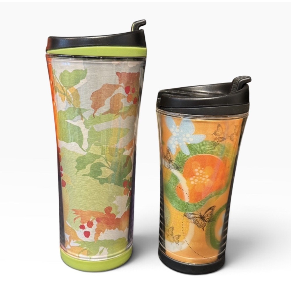 2008 Starbucks Coffee Dragonfly Butterfly 8oz Travel Tumblers Autumn Leaves 12oz